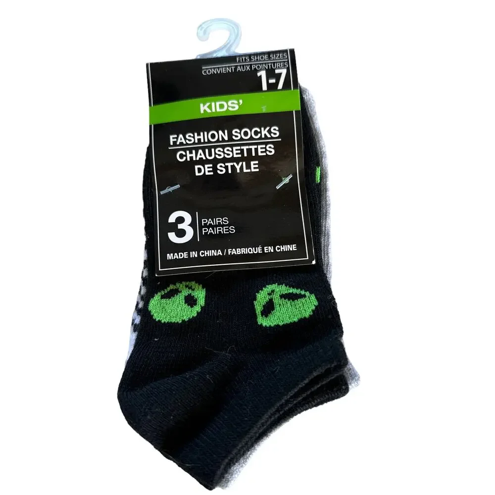 Ankle Sock Bundle - Alien Print, Striped, Gray - Size 1-7
